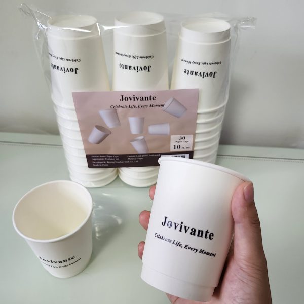 jovivante 10oz durable disposable paper cups – pack of 30, great for hot and cold drinks, everyday use